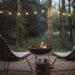 Cozy Outdoor Seating with Fire pit and string lights